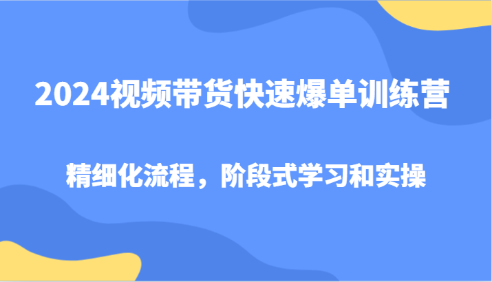 2024视频带货快速爆单训练营，精细化流程，阶段式学习和实操-网创源码