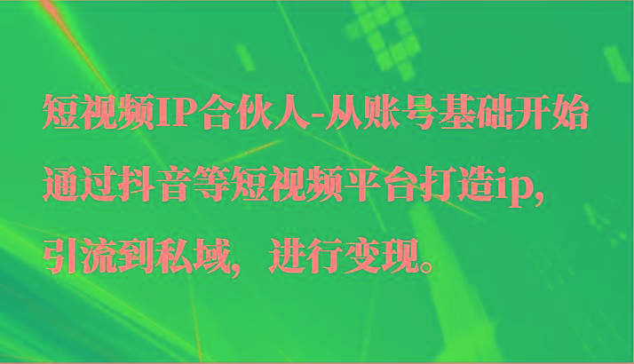 短视频IP合伙人-从账号基础开始通过抖音等短视频平台打造ip，引流到私域，进行变现。-网创源码
