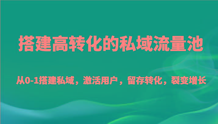 搭建高转化的私域流量池 从0-1搭建私域，激活用户，留存转化，裂变增长(20节课)-网创源码
