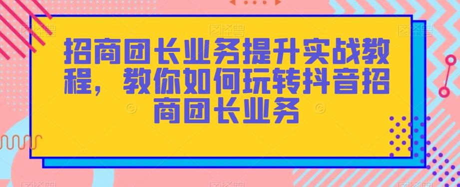 招商团长业务提升实战教程，教你如何玩转抖音招商团长业务-网创源码