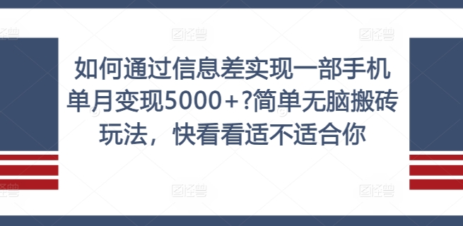 如何通过信息差实现一部手机单月变现5000+?简单无脑搬砖玩法,快看看适不适合你【揭秘】-网创源码