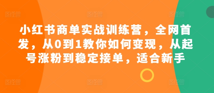小红书商单实战训练营，全网首发，从0到1教你如何变现，从起号涨粉到稳定接单，适合新手-网创源码