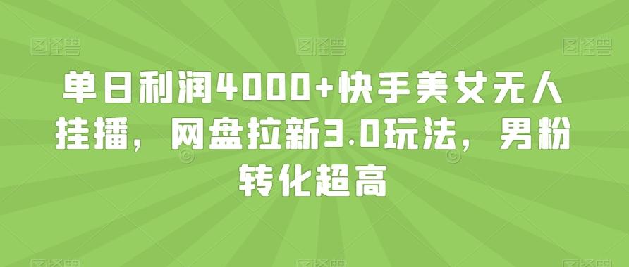 单日利润4000+快手美女无人挂播，网盘拉新3.0玩法，男粉转化超高【揭秘】-网创源码
