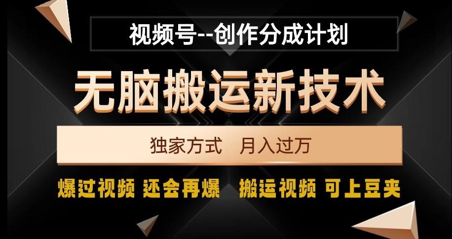 视频号无脑搬运新技术,破原创壕流量,独家方式,爆过视频,还会再爆【揭秘】-网创源码