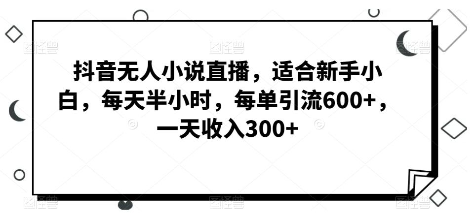 抖音无人小说直播，适合新手小白，每天半小时，每单引流600+，一天收入300+-网创源码