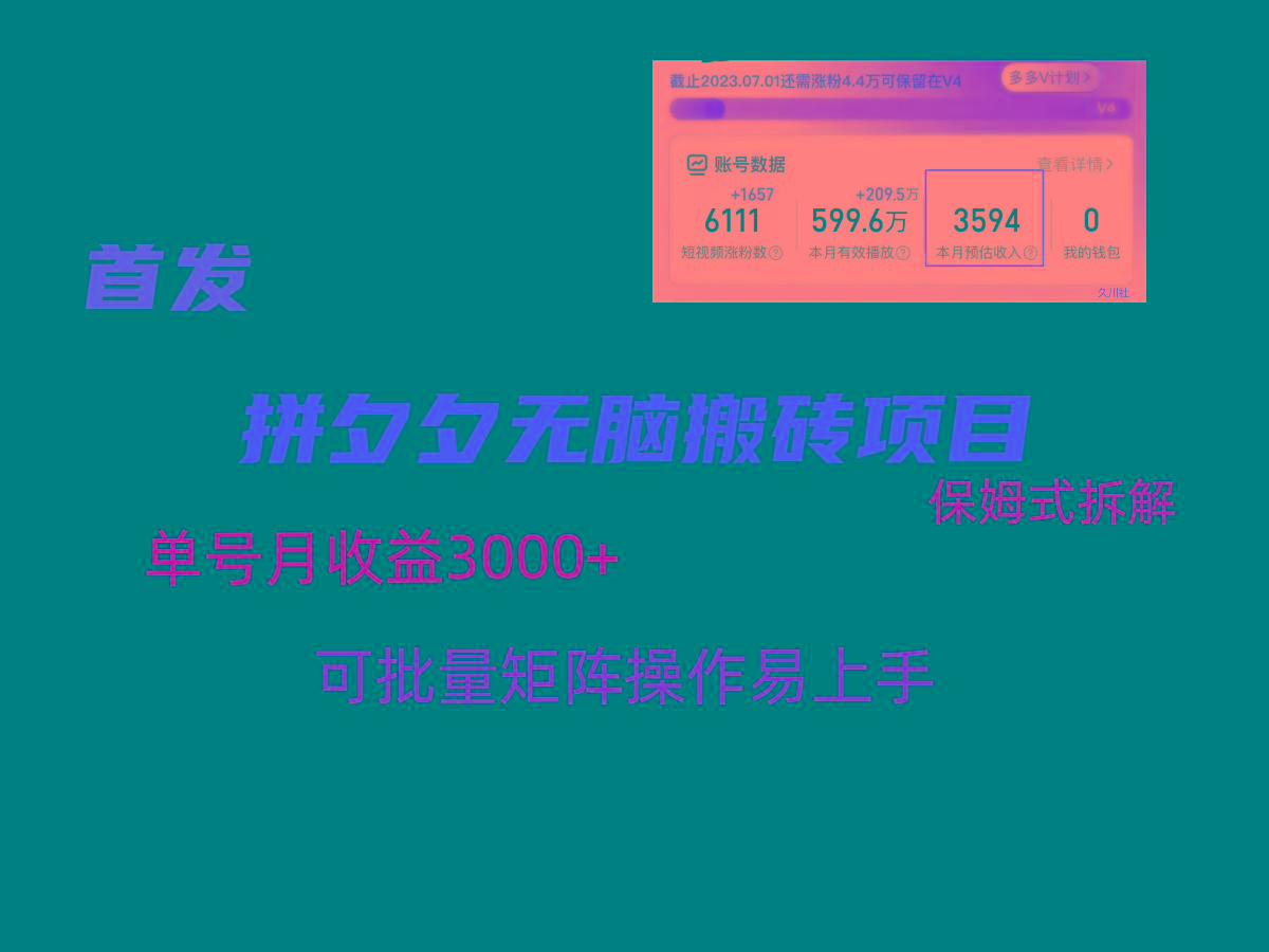 拼夕夕无脑搬砖，单号稳定收益3000+，保姆式拆解-网创源码