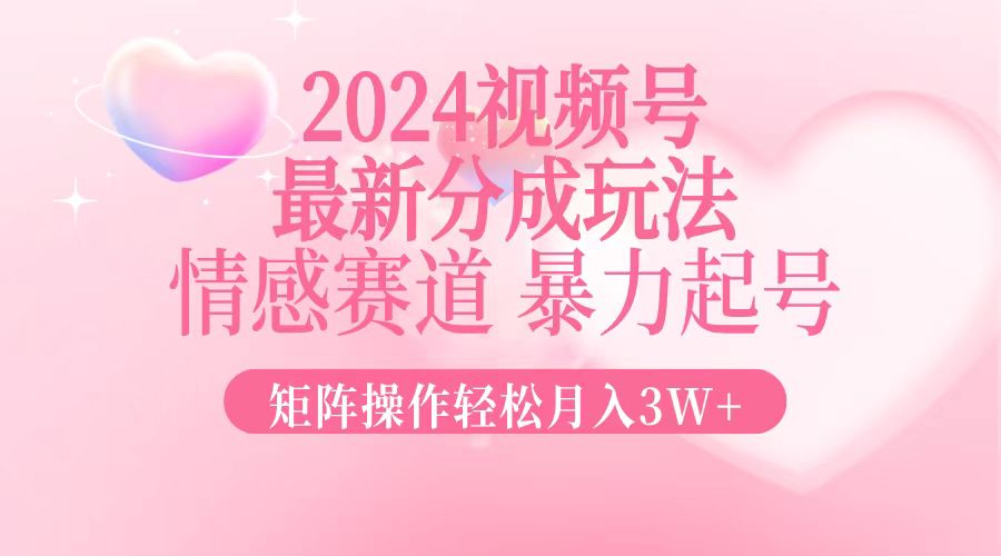 2024最新视频号分成玩法，情感赛道，暴力起号，矩阵操作轻松月入3W+-网创源码