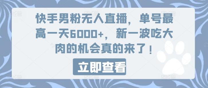 快手男粉无人直播，单号最高一天6000+，新一波吃大肉的机会真的来了-网创源码