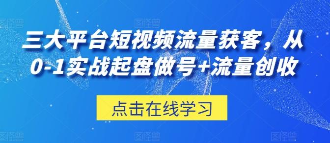 三大平台短视频流量获客,从0-1实战起盘做号+流量创收-网创源码