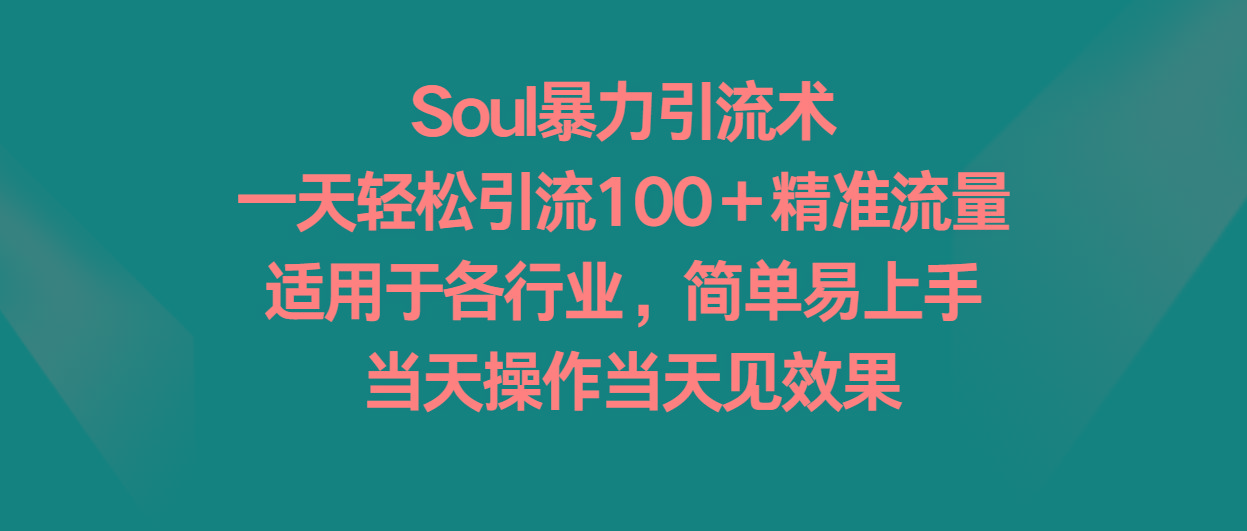 Soul暴力引流术，一天轻松引流100＋精准流量，适用于各行业，简单易上手！-网创源码