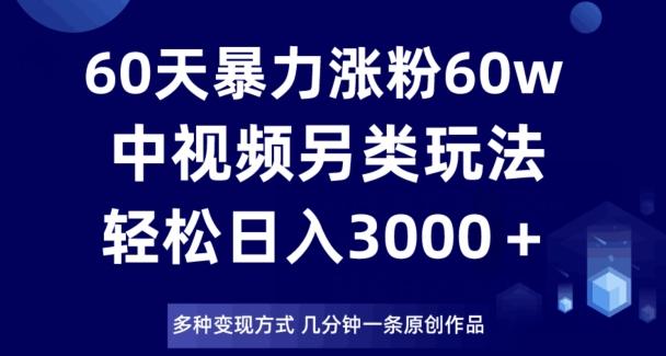 60天暴力涨粉60W,中视频另类玩法,日入3000+,几分钟一条原创作品多种变现方式-网创源码