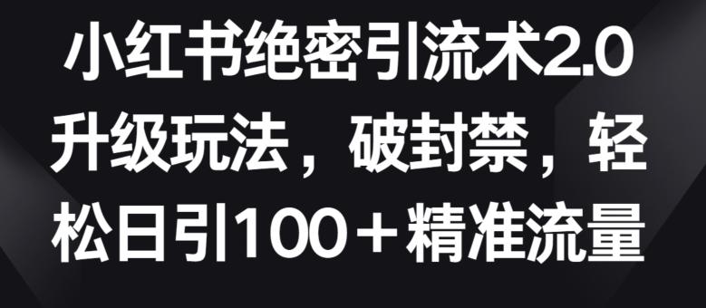 小红书绝密引流术2.0升级玩法，破封禁，轻松日引100+精准流量【揭秘】-网创源码