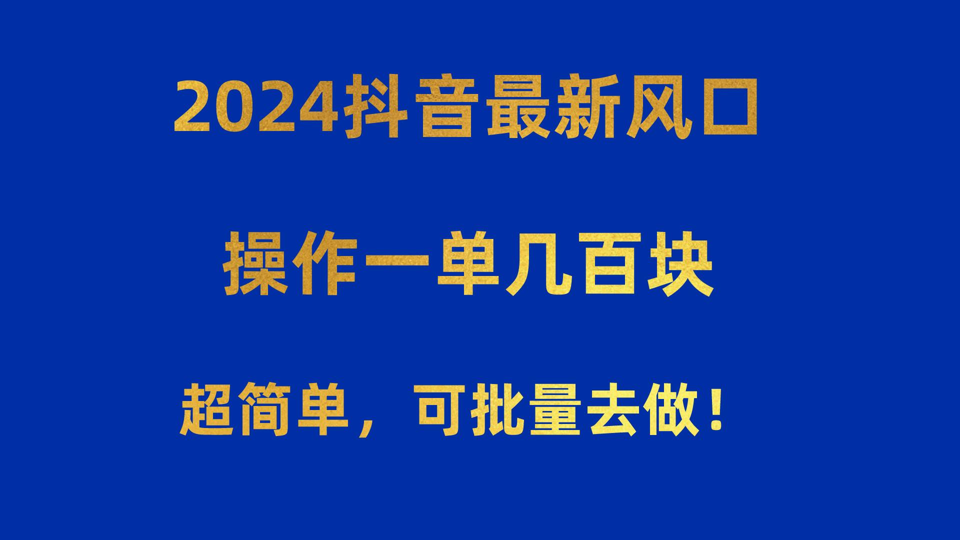2024抖音最新风口！操作一单几百块！超简单，可批量去做！！！-网创源码