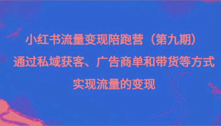 小红书流量变现陪跑营（第九期）通过私域获客、广告商单和带货等方式实现流量变现-网创源码