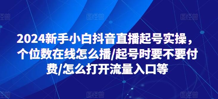 2024新手小白抖音直播起号实操，个位数在线怎么播/起号时要不要付费/怎么打开流量入口等-网创源码
