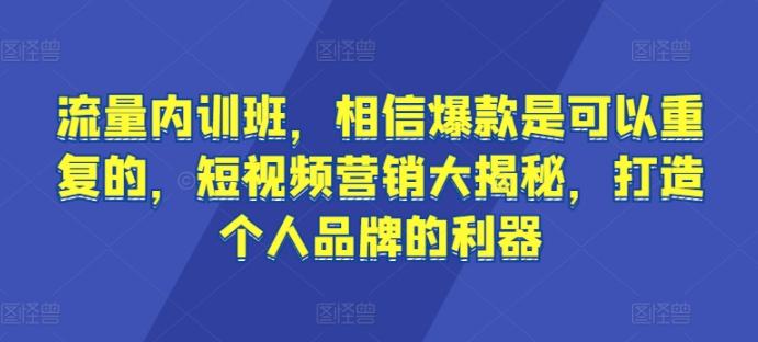 流量内训班，相信爆款是可以重复的，短视频营销大揭秘，打造个人品牌的利器-网创源码