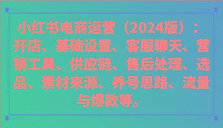小红书电商运营(2024版)：开店、设置、供应链、选品、素材、养号、流量与爆款等-网创源码