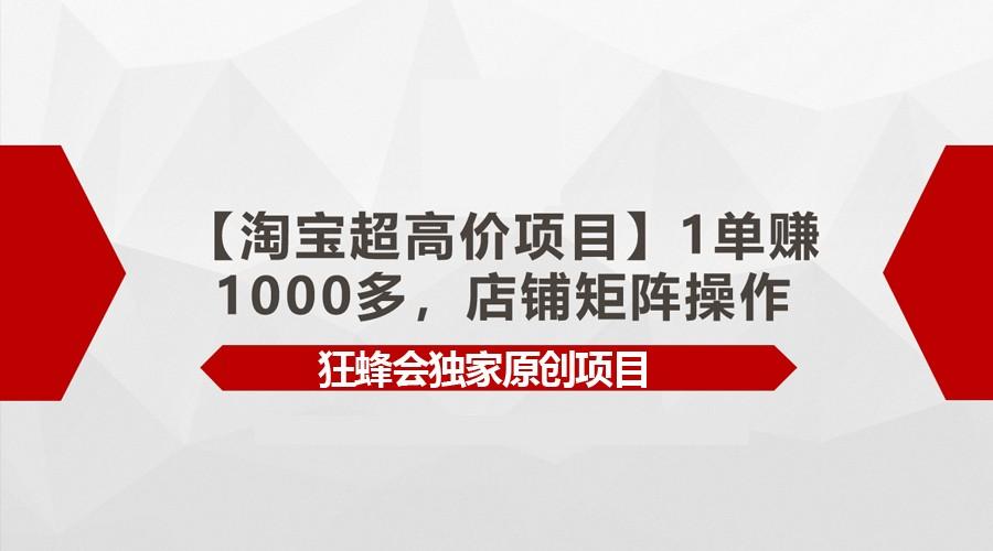 【淘宝超高价项目】1单赚1000多,店铺矩阵操作-网创源码