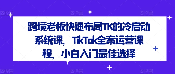 跨境老板快速布局TK的冷启动系统课，TikTok全案运营课程，小白入门最佳选择-网创源码