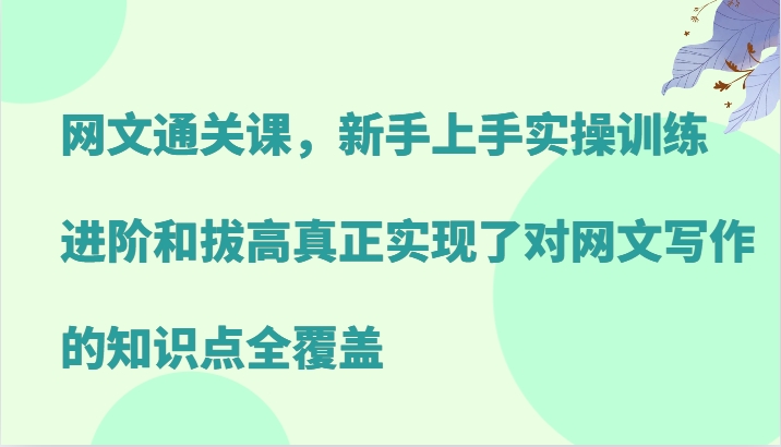 网文通关课，新手上手实操训练，进阶和拔高真正实现了对网文写作的知识点全覆盖-网创源码