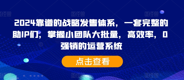 2024靠谱的战略发售体系,一套完整的助IP们,掌握小团队大批量,高效率,0 强销的运营系统-网创源码