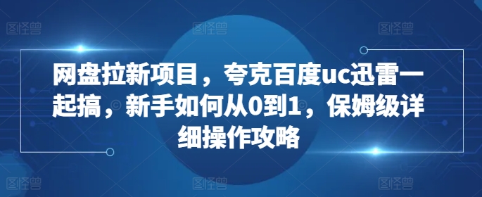 网盘拉新项目,夸克百度uc迅雷一起搞,新手如何从0到1,保姆级详细操作攻略-网创源码