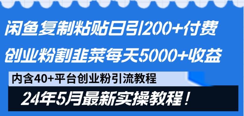 闲鱼复制粘贴日引200+付费创业粉，24年5月最新方法！割韭菜日稳定5000+收益-网创源码
