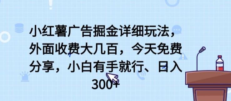 小红薯广告掘金详细玩法,外面收费大几百,小白有手就行,日入300+【揭秘】-网创源码