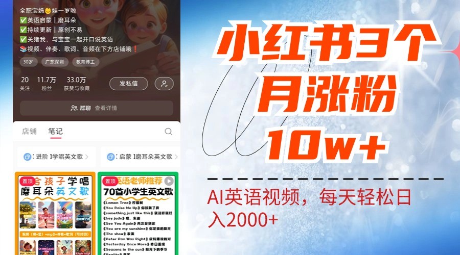 小红书三个月涨粉10W，AI英语视频0成本制作，每天轻松日入2000+-网创源码