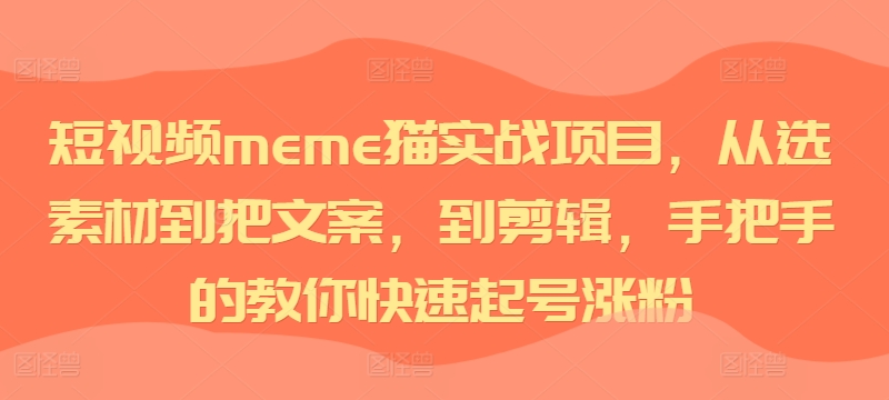 短视频meme猫实战项目，从选素材到把文案，到剪辑，手把手的教你快速起号涨粉-网创源码