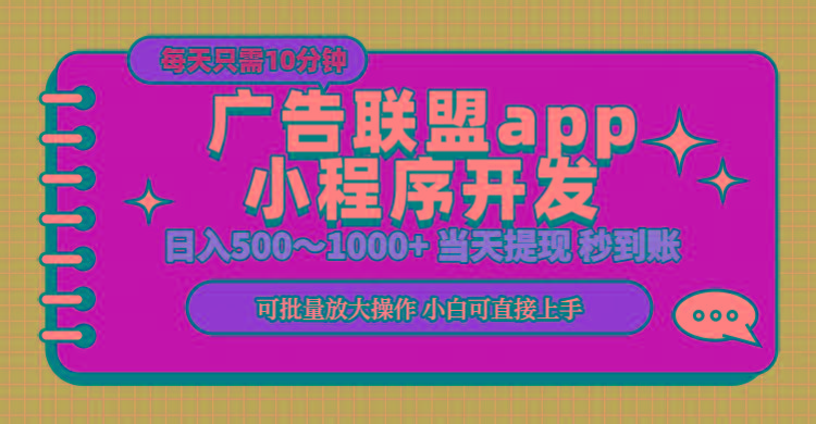 小程序开发 广告赚钱 日入500~1000+ 小白轻松上手!-网创源码