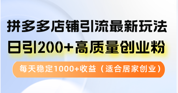 拼多多店铺引流最新玩法,日引200+高质量创业粉,每天稳定1000+收益(...-网创源码