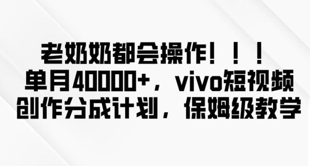 老奶奶都会操作，新平台无脑操作，单月40000+，vivo短视频创作分成计划【揭秘】-网创源码