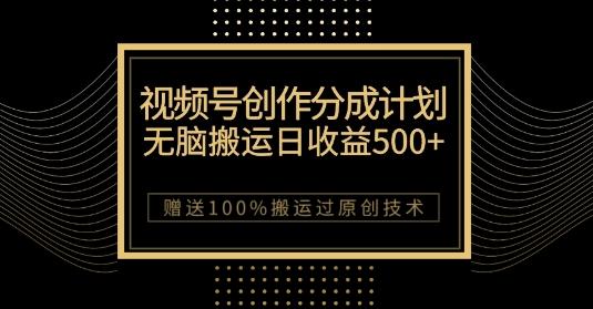最新视频号创作分成计划，无脑搬运一天收益500+，100%搬运过原创技巧【揭秘】-网创源码