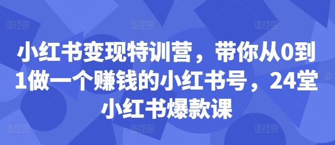 小红书变现特训营,带你从0到1做一个赚钱的小红书号,24堂小红书爆款课-网创源码