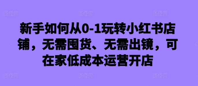 新手如何从0-1玩转小红书店铺,无需囤货、无需出镜,可在家低成本运营开店-网创源码