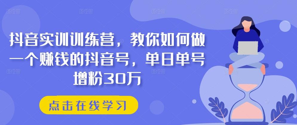 抖音实训训练营,教你如何做一个赚钱的抖音号,单日单号增粉30万-网创源码