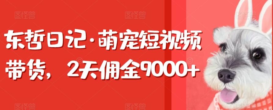 东哲日记·萌宠短视频带货，2天佣金9000+-网创源码