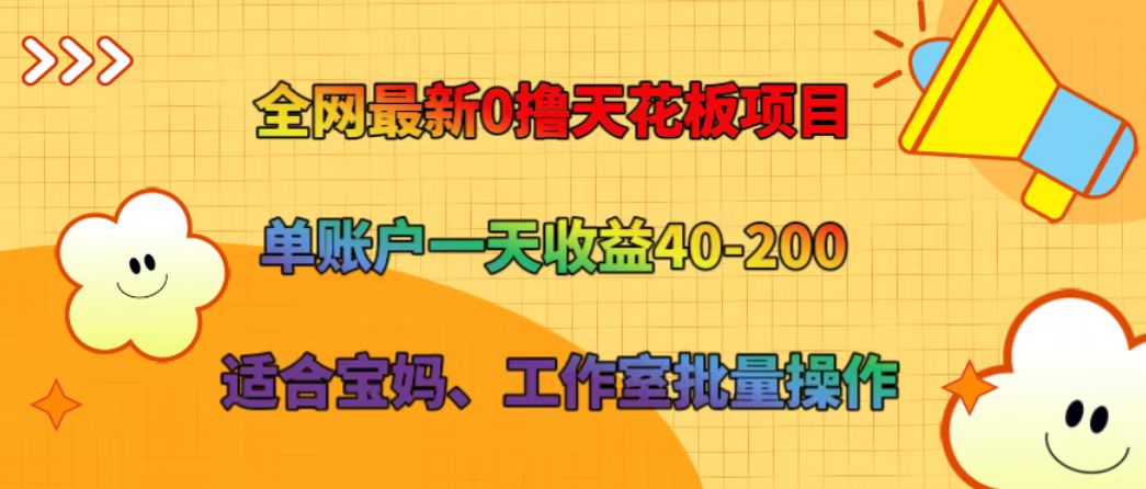 全网最新0撸天花板项目 单账户一天收益40-200 适合宝妈、工作室批量操作-网创源码