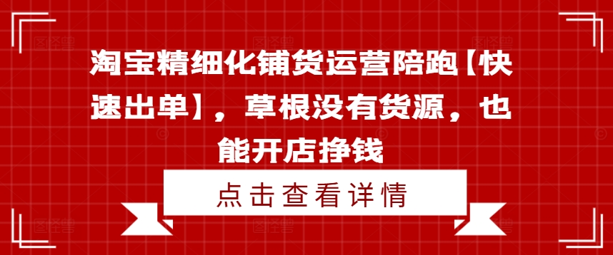 淘宝精细化铺货运营陪跑【快速出单】，草根没有货源，也能开店挣钱-网创源码