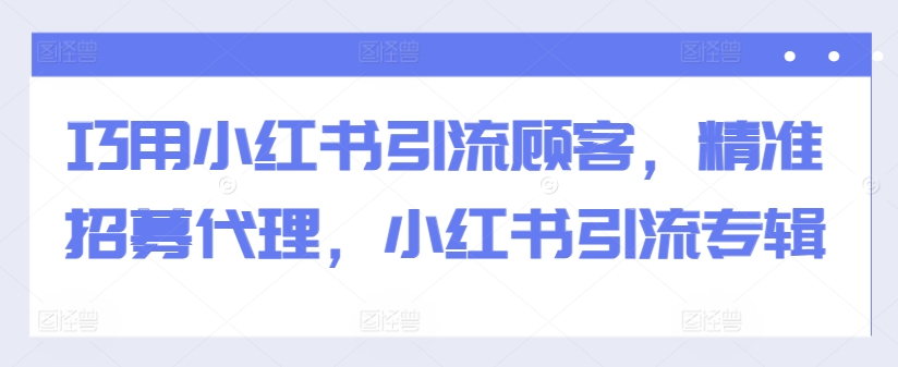 巧用小红书引流顾客，精准招募代理，小红书引流专辑-网创源码