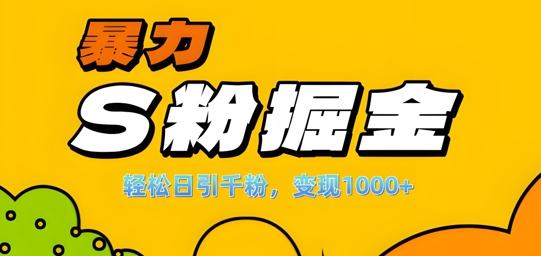 单人单机日引千粉，变现1k+，S粉流量掘金计划攻略【揭秘】-网创源码