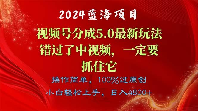 2024蓝海项目，视频号分成计划5.0最新玩法，错过了中视频，一定要抓住…-网创源码