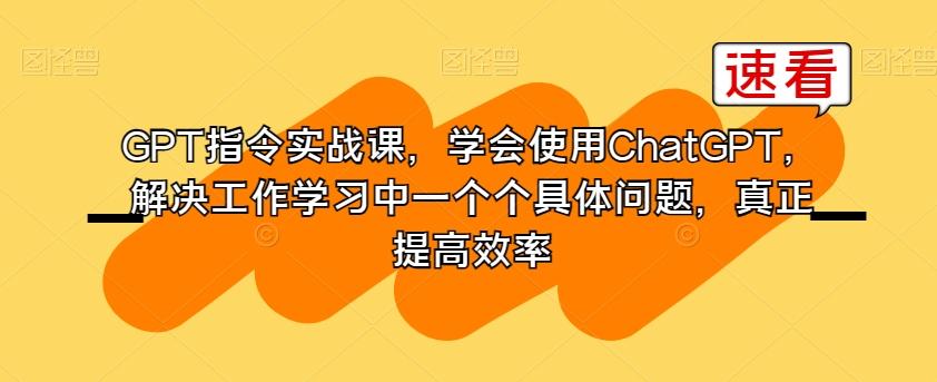 GPT指令实战课，学会使用ChatGPT，解决工作学习中一个个具体问题，真正提高效率-网创源码