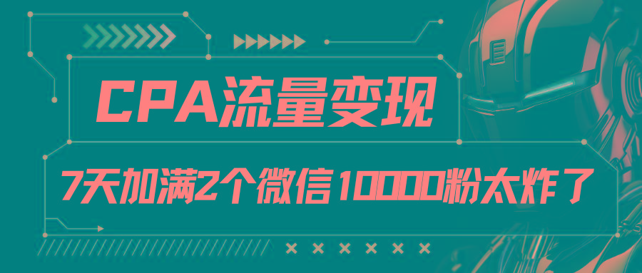 CPA流量变现，7天加满两个微信10000粉-网创源码