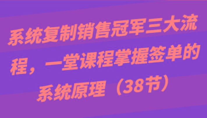 系统复制销售冠军三大流程，一堂课程掌握签单的系统原理(38节)-网创源码