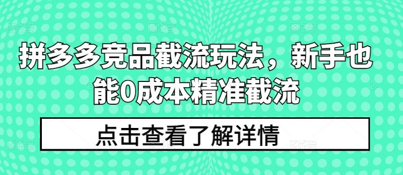 拼多多竞品截流玩法，新手也能0成本精准截流-网创源码