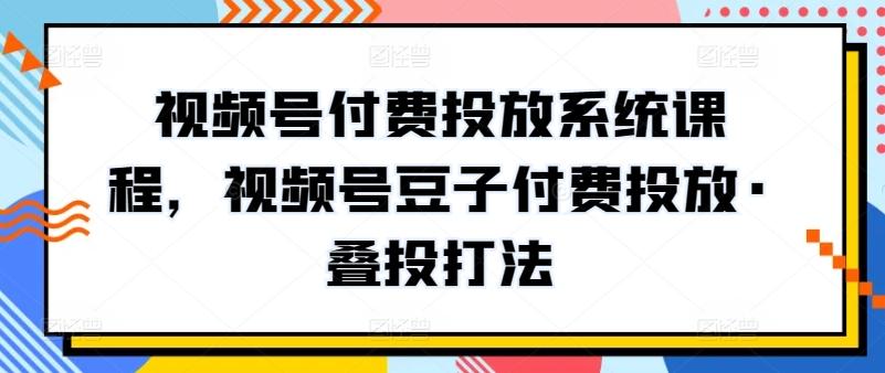 视频号付费投放系统课程，视频号豆子付费投放·叠投打法-网创源码