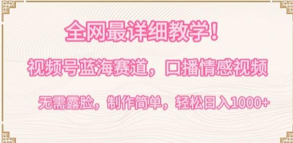 全网最详细教学，视频号蓝海赛道，口播情感视频，无需露脸，制作简单，轻松实现日入1000+【揭秘】-网创源码
