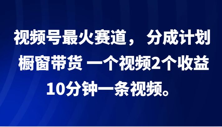 视频号最火赛道， 分成计划， 橱窗带货，一个视频2个收益，10分钟一条视频。-网创源码